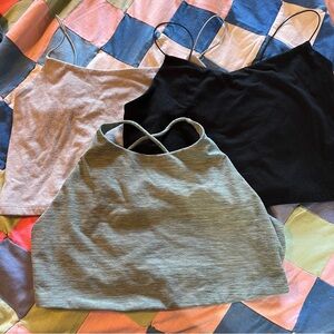 Set of Three Camisoles in Black, Gray, and green